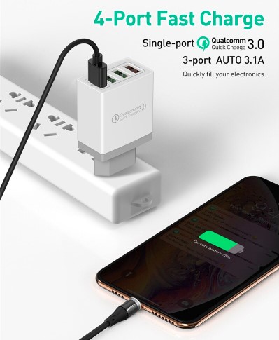 White Qualcomm 4 Pin Fast Charging Adapter