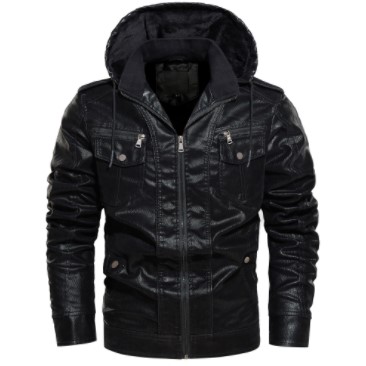 Leather Hooded Jacket for Mens