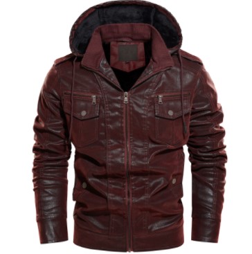Leather Hooded Jacket for Mens