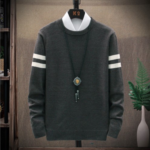New Striped Color Matching Long-Sleeved Round Neck Sweater