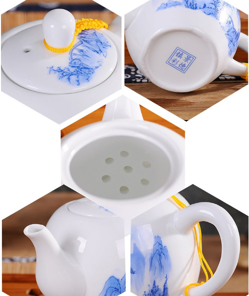 White Porcelain Red Lotus With Leaves Printed Stylish Teapot