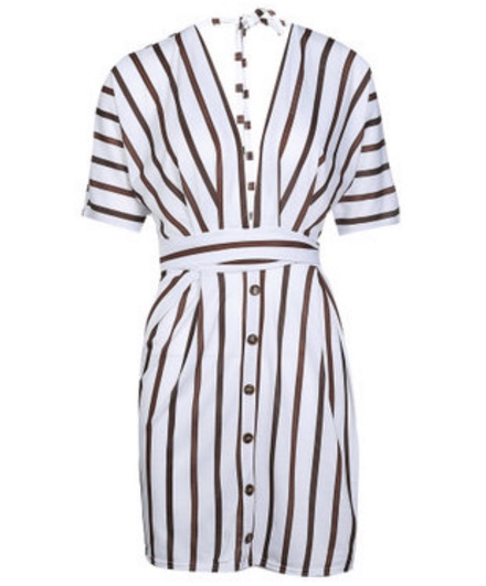 White Polyester Vertical Lines Print Casual Women Dress