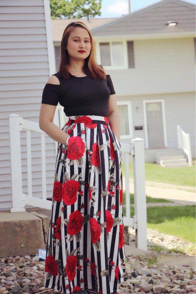 Multicolor Polyester Roses Print Long Women Dress