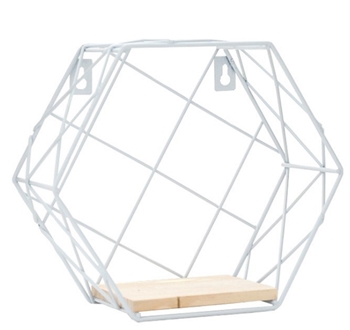 Vintage Large Net Iron and Wood Wall Decoration Storage Shelf