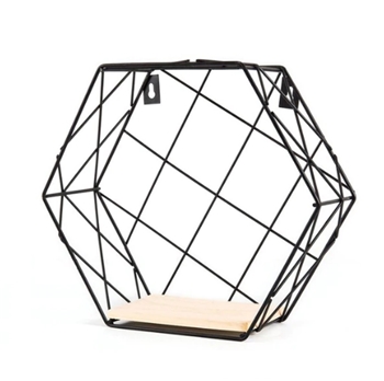 Vintage Large Net Iron and Wood Wall Decoration Storage Shelf