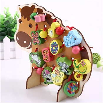Pony Cartoon Design Wood Building Block Toy 