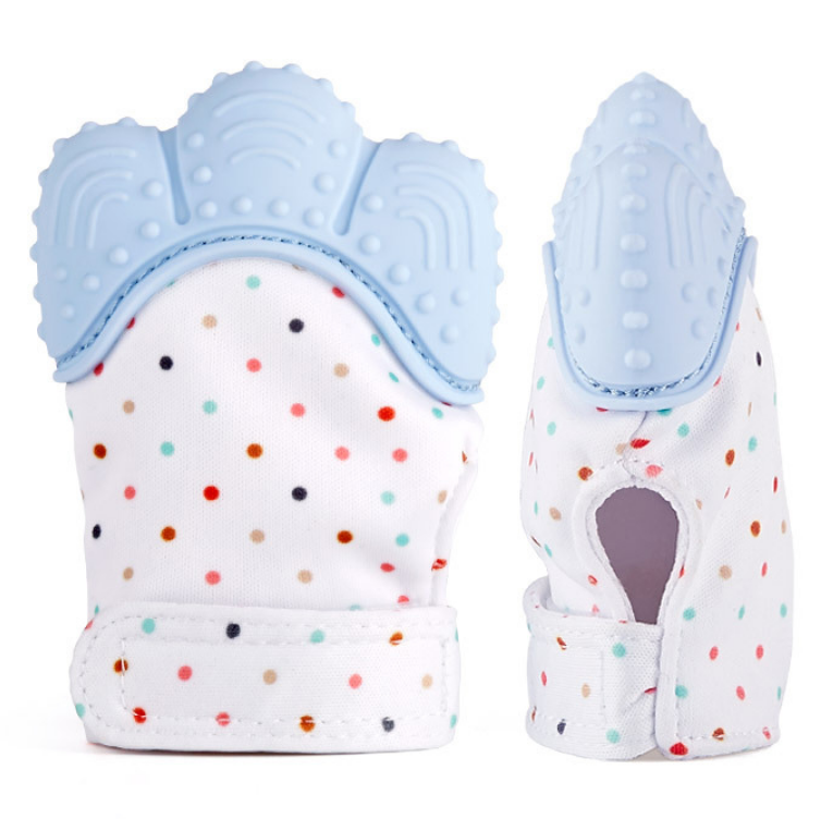 White Silicone Colorful Doted Sound Teething Chew Able Nursing Gloves For Kids