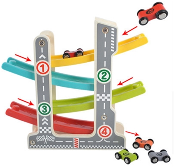 Colorful Wood Vehicles Track Rapid Racing Toy for Kids