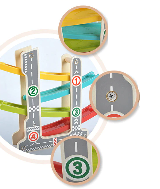 Colorful Wood Vehicles Track Rapid Racing Toy for Kids