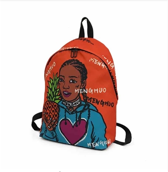 Orange Polyester Girl With Pineapple Print Large Capacity Bag For Women