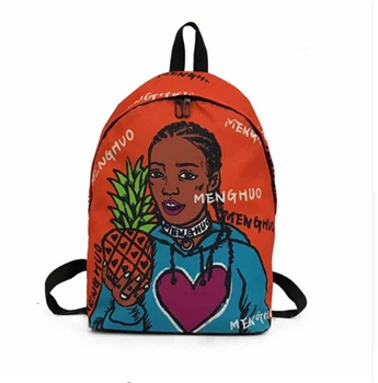 Orange Polyester Girl With Pineapple Print Large Capacity Bag For Women