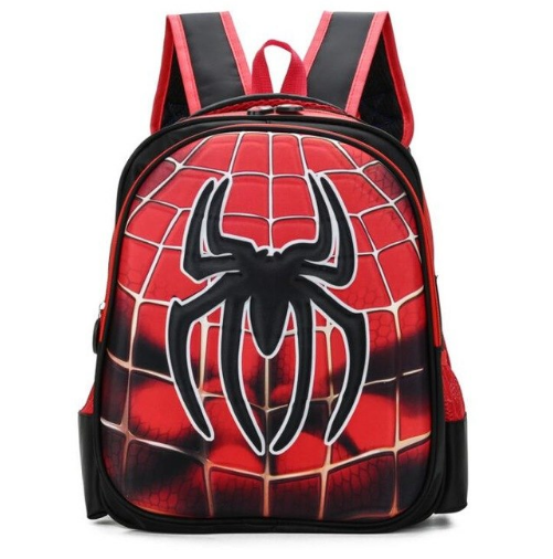 Black Canvas 3D Spider Man Logo Printed Stylish Backpack For Baby Boys