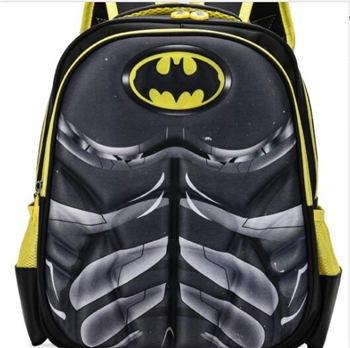 Black Canvas 3D Bat Man Logo Printed Stylish Backpack For Baby Boys