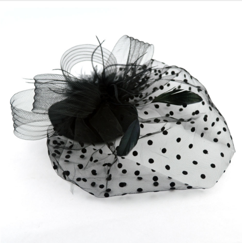 Black Mesh Net Feather Head Dress for Women