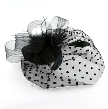 Black Mesh Net Feather Head Dress for Women