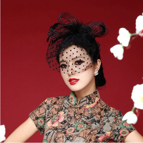 Black Mesh Net Feather Head Dress for Women