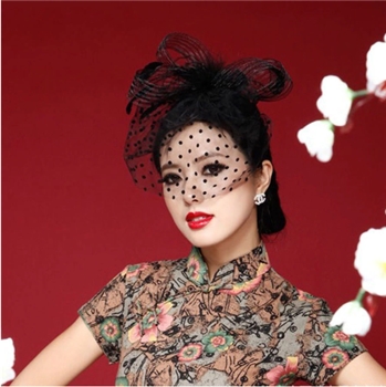 Black Mesh Net Feather Head Dress for Women