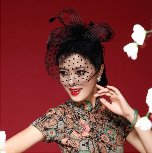 Black Mesh Net Feather Head Dress for Women