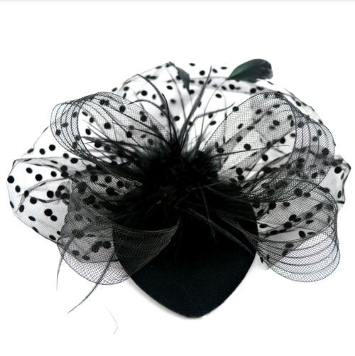 Black Mesh Net Feather Head Dress for Women