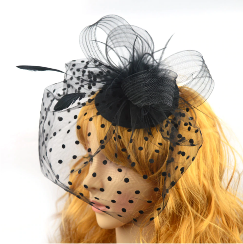 Black Mesh Net Feather Head Dress for Women