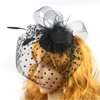 Black Mesh Net Feather Head Dress for Women
