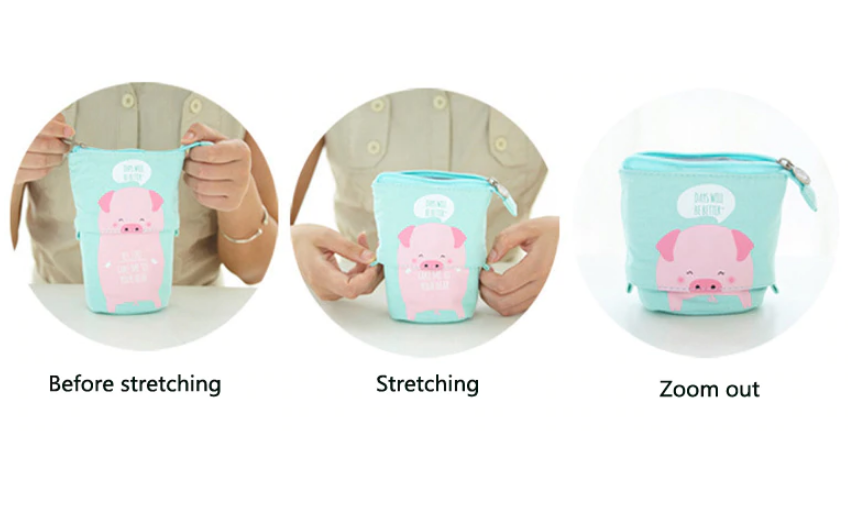 Cute Blue Canvas Pig Zipper Pencil Case