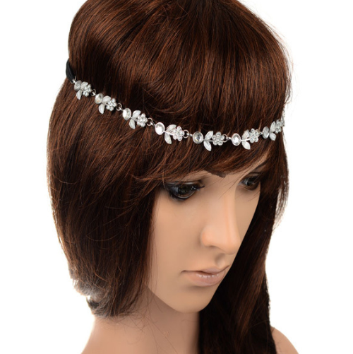 Silver Alloy Rhinestone Beautiful Floral Hair Band for Women