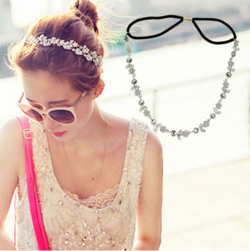 Silver Alloy Rhinestone Beautiful Floral Hair Band for Women
