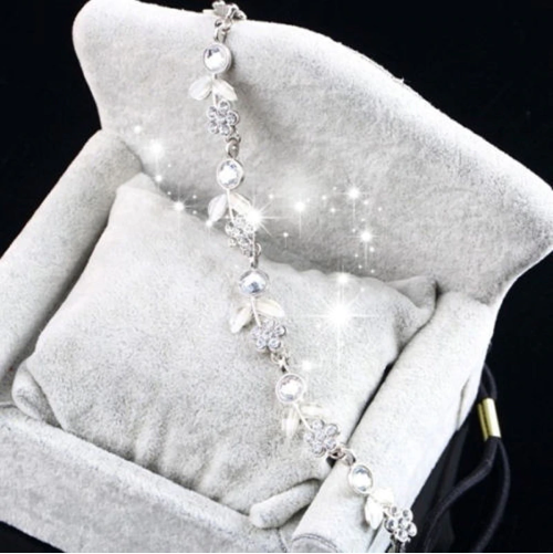 Silver Alloy Rhinestone Beautiful Floral Hair Band for Women