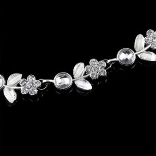 Silver Alloy Rhinestone Beautiful Floral Hair Band for Women