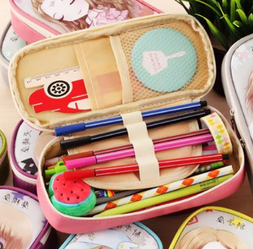 Cute PVC Multi-Layer Quite Girl Pencil Case