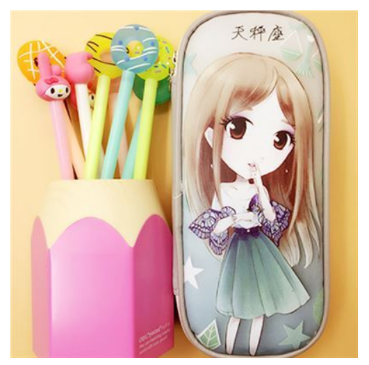 Cute PVC Multi-Layer Quite Girl Pencil Case