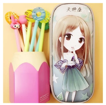Cute PVC Multi-Layer Quite Girl Pencil Case