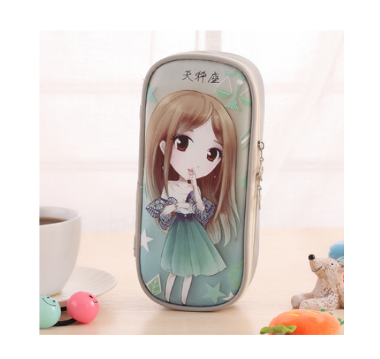 Cute PVC Multi-Layer Quite Girl Pencil Case