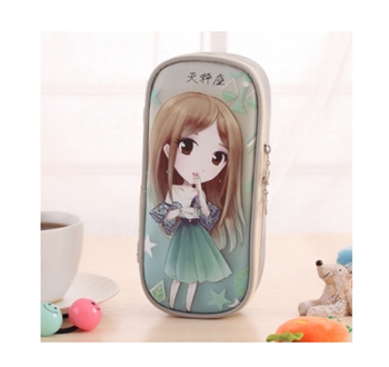 Cute PVC Multi-Layer Quite Girl Pencil Case