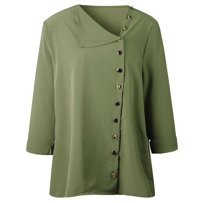 Polyester Side Buttons Collar Top For Women