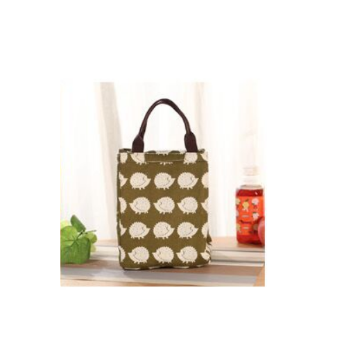 Green Waterproof Canvas Hedgehog Handbag Style Lunch Bag