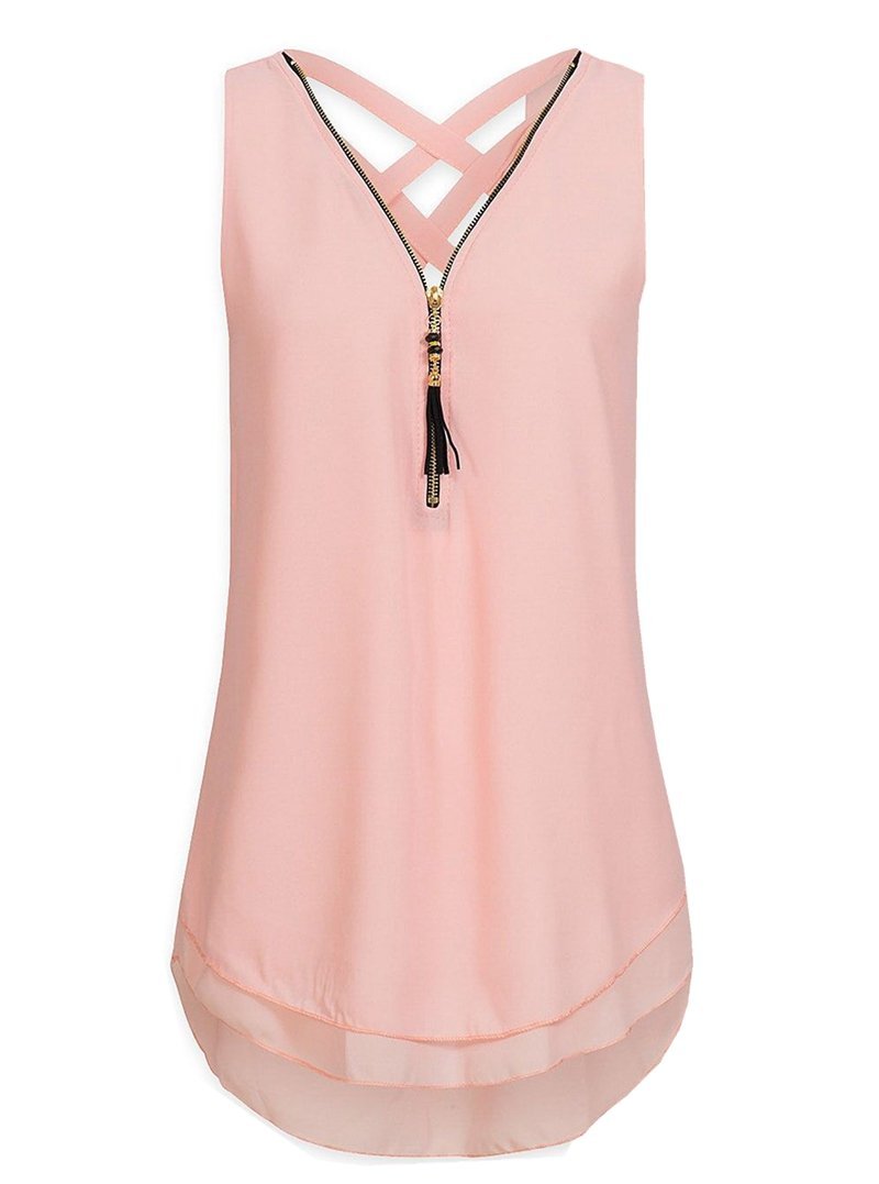 Chiffon Front Tassel Sleeveless Simple Women Top