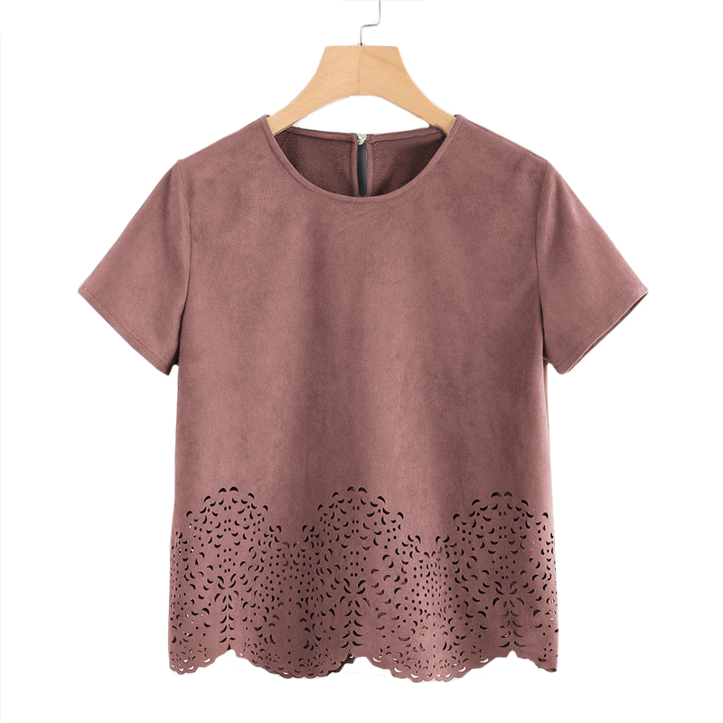 Polyester Hollow Cut Work Casual Women Top