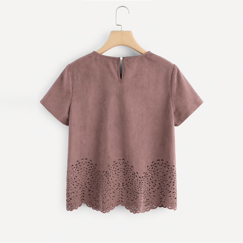 Polyester Hollow Cut Work Casual Women Top