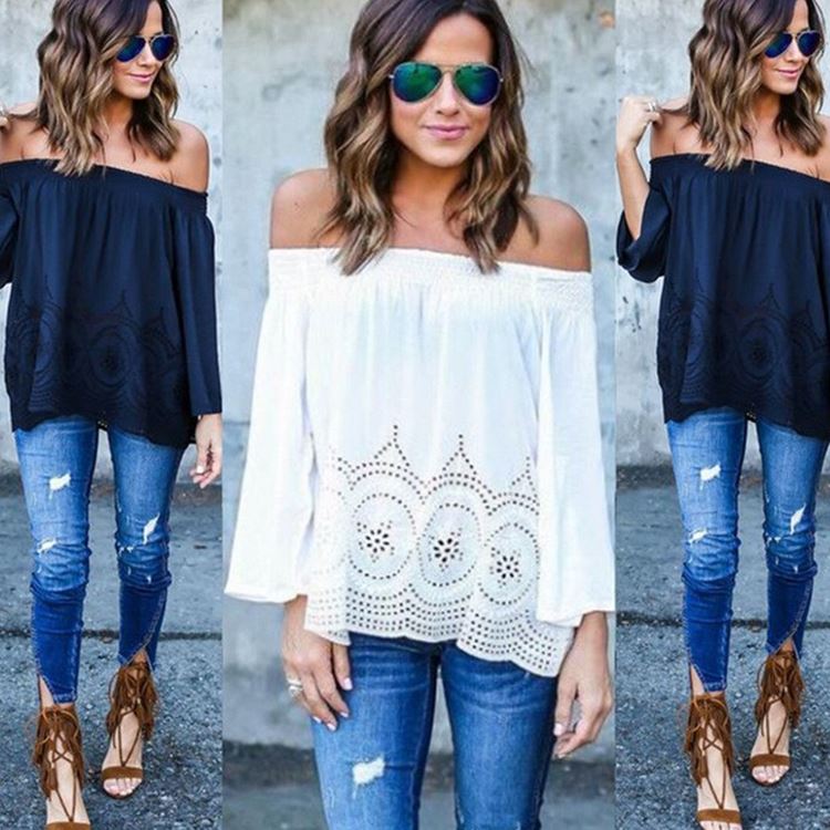 Polyester Off Shoulder Loose Fit Women Top