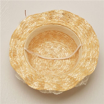 Brown Straw Handmade Sunflower Bucket Hat Roll-Up Cap for Kids 