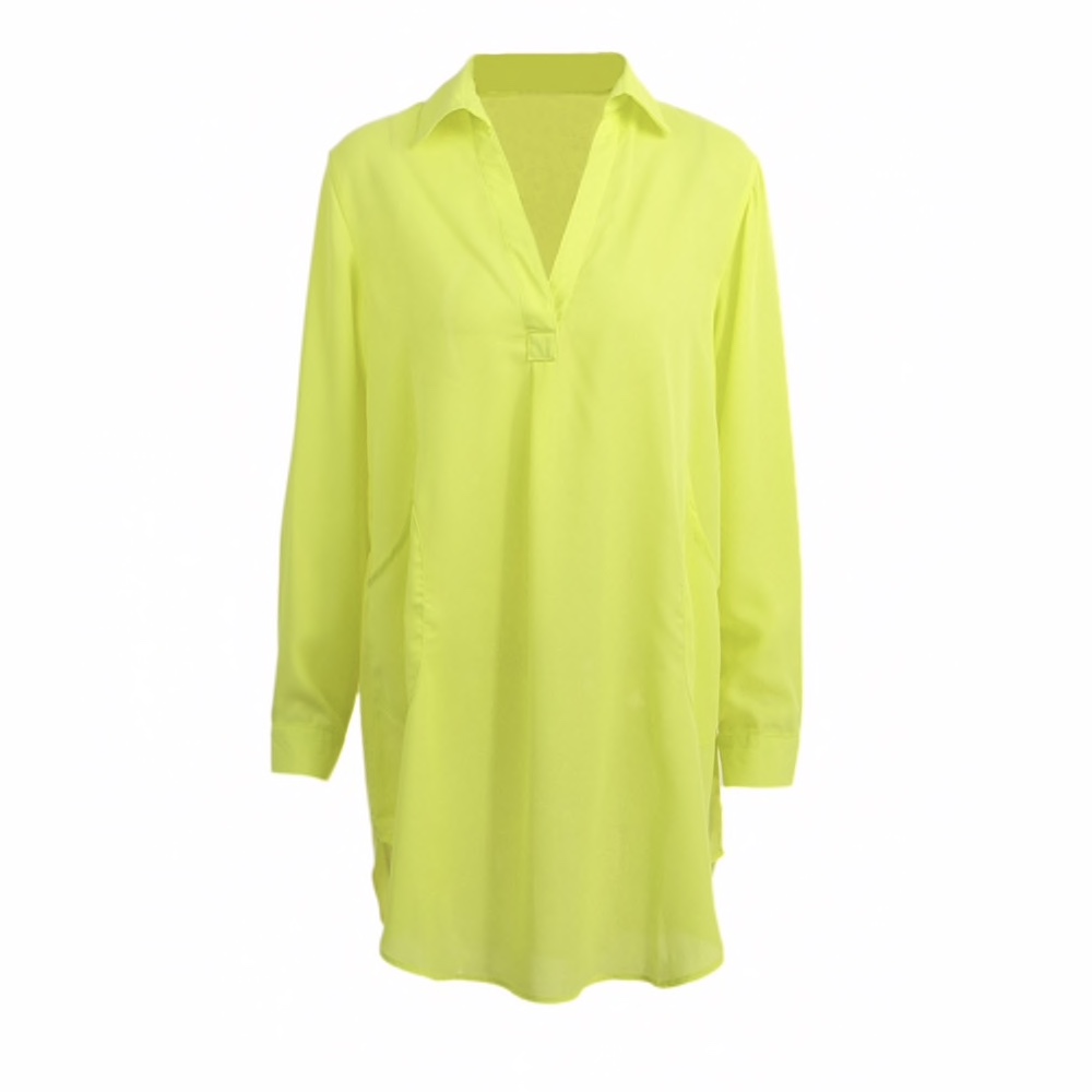 Green Chiffon Chinese Collar Loose Fit Long Women Top