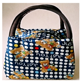 Small Blue ABS Waterproof Dotted Teddy Bear Lunch Box Bags for Women