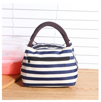 Small ABS Waterproof Blue Stripped Zipper Lunch Box Bags for Women