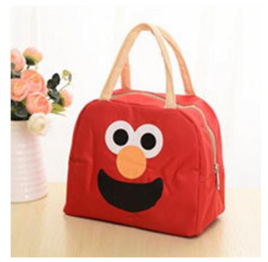 Cute Portable Red Canvas Waterproof Happy Face Aluminium Insulated Lunch Box Bag