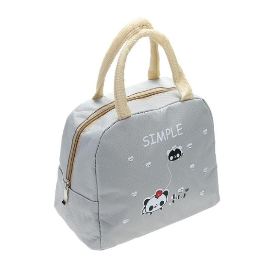 Cute Portable Grey Canvas Waterproof Simple Aluminium Insulated Lunch Box Bag