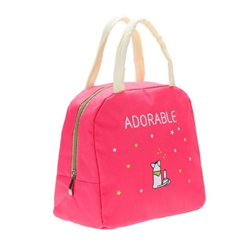 Cute Portable Pink Canvas Waterproof Adorable Aluminium Insulated Lunch Box Bag