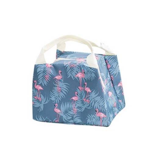 Blue Cloth Waterproof Zipper Flamingo Lunch Bag for Women