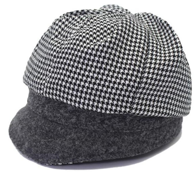 Black and White Cotton Grid Pattern Hat 
